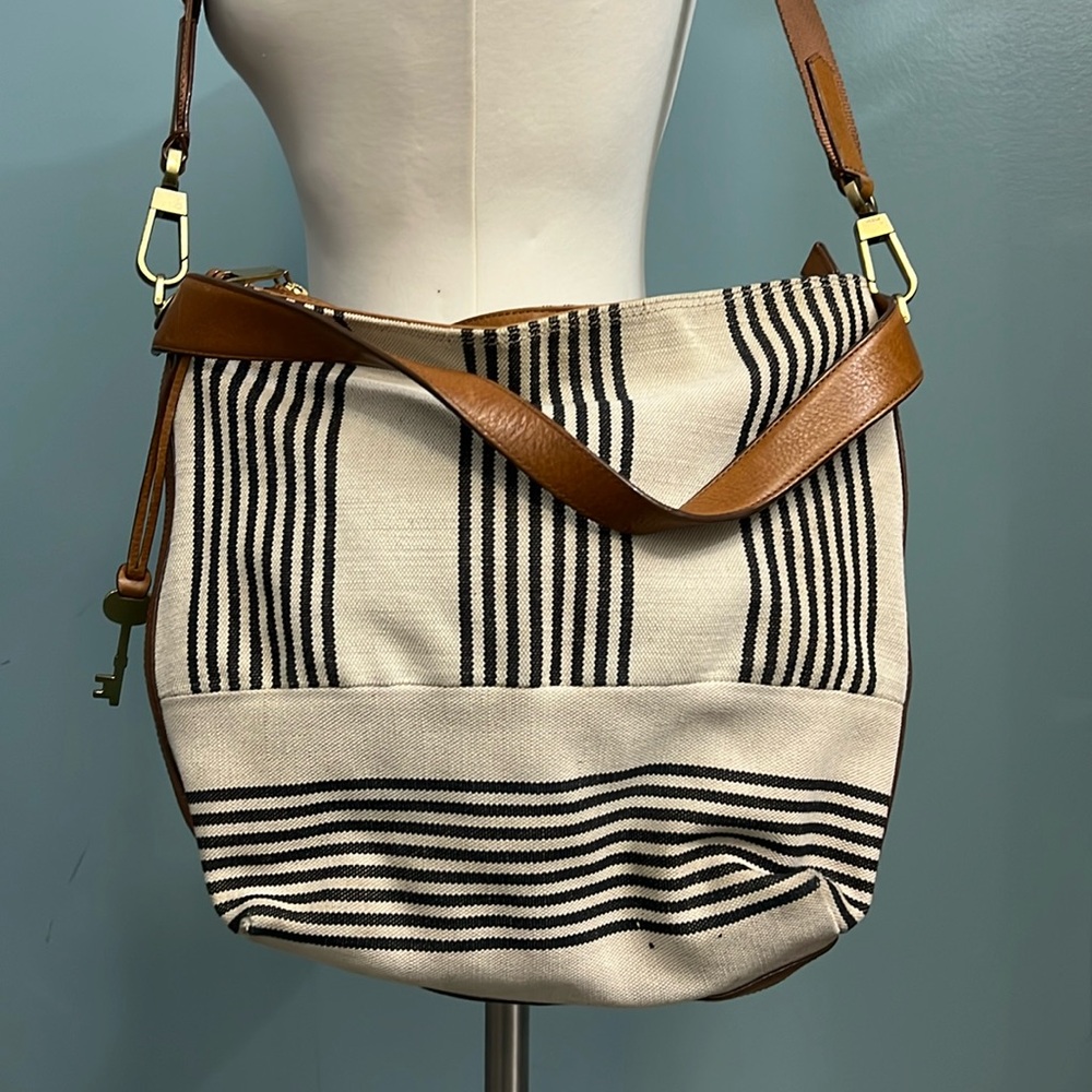 Fossil canvas and leather cross body shoulder bag